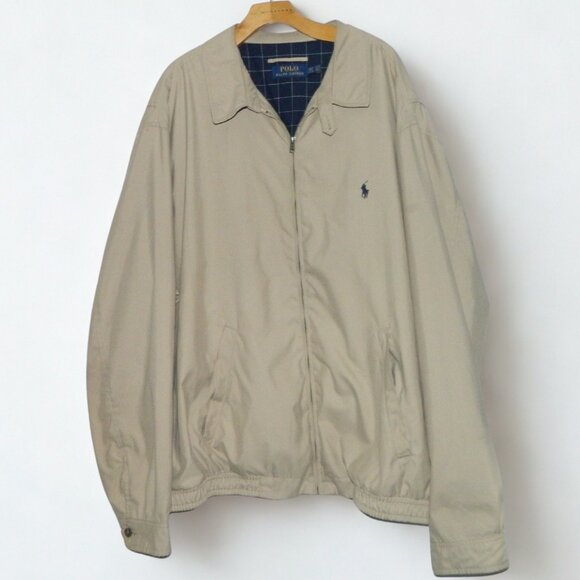 POLO Ralph Lauren Men's Full Zip Up 100% Cotton Khaki Beige Bomber Jacket Sz 3XL - Picture 3 of 16